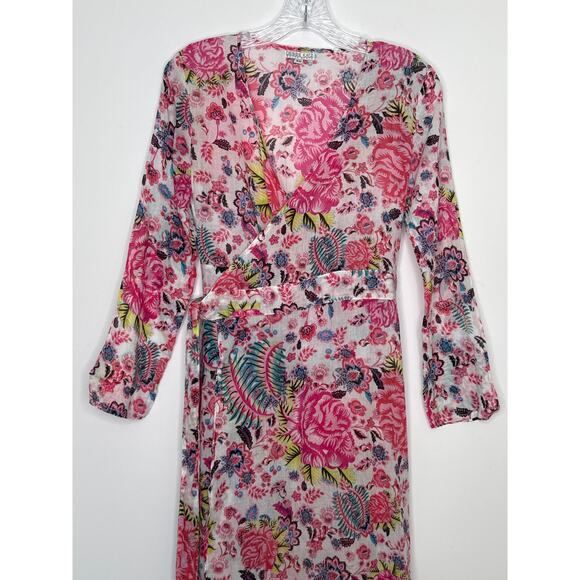 Debbie Katz inez Zara fpink loral midi wrap sheer summer resort dress XS - Picture 14 of 14
